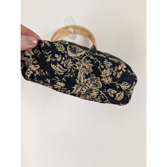 Ms. Millie Collection Purse Black White Quilted Floral Handbag Wooden Handles - Picture 3 of 7